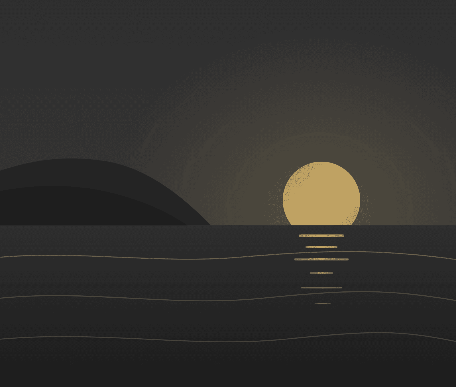An illustration of the sea at dusk on the Bournemouth coast, with soft light over calm water
